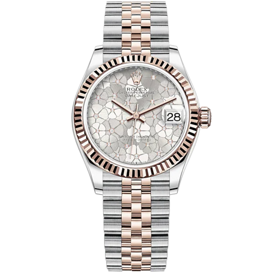 Datejust 31 31mm Jubilee Bracelet Oystersteel and Everose Gold with Silver Floral-Motif Diamond-Set Dial Fluted Bezel