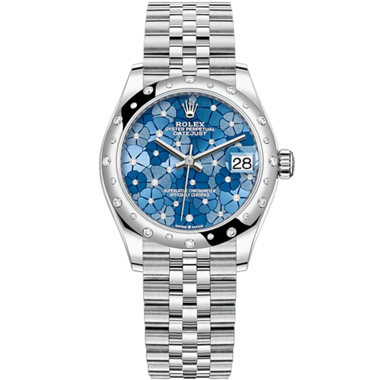 Datejust 31 31mm Jubilee Bracelet Oystersteel and White Gold with Azzurro-Blue Floral-Motif Diamond-Set Dial Diamond-Set Bezel