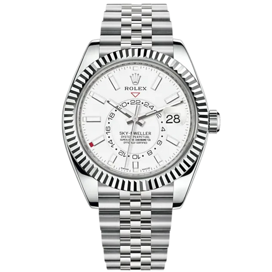 Sky-Dweller 42mm Jubilee Bracelet Oystersteel and White Gold with Intense White Dial Fluted Bezel