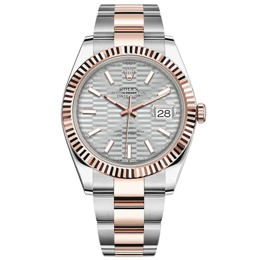Datejust 41 41mm Oyster Bracelet Oystersteel and Everose Gold with Silver Fluted-Motif Dial Fluted Bezel