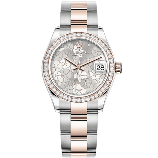 Datejust 31 31mm Oyster Bracelet Oystersteel and Everose Gold with Silver Floral-Motif Diamond-Set Dial Diamond-Set Bezel