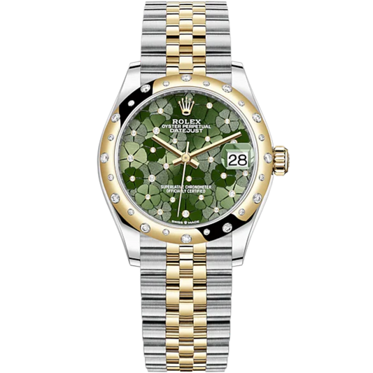 Datejust 31 31mm Jubilee Bracelet Oystersteel and Yellow Gold with Olive-Green Floral-Motif Diamond-Set Dial Diamond-Set Bezel