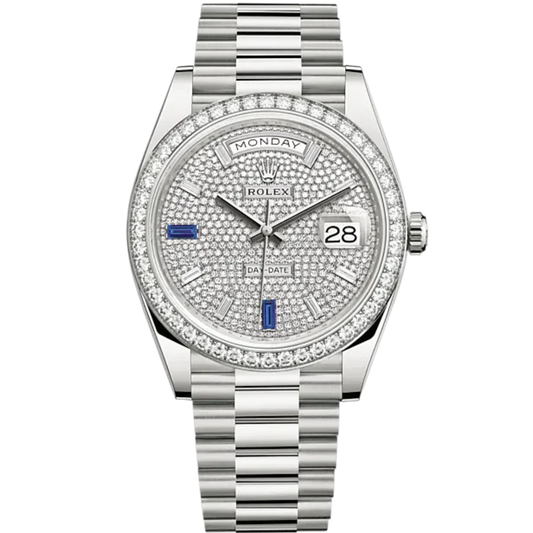 Day-Date 40 40mm President Bracelet and 18 KT White Gold with Diamond-Paved Dial Diamond-Set Bezel