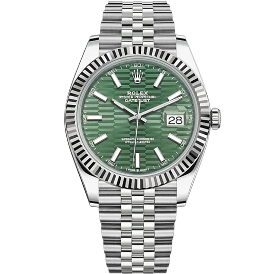 Datejust 41 41mm Jubilee Bracelet Oystersteel and White Gold with Mint Green Fluted-Motif Dial Fluted Bezel
