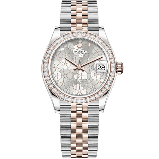 Datejust 31 31mm Jubilee Bracelet Oystersteel and Everose Gold with Silver Floral-Motif Diamond-Set Dial Diamond-Set Bezel