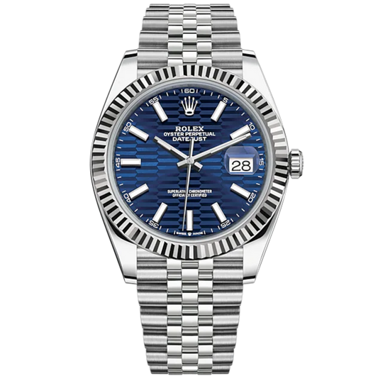 Datejust 41 41mm Jubilee Bracelet Oystersteel and White Gold with Bright Blue Fluted-Motif Dial Fluted Bezel