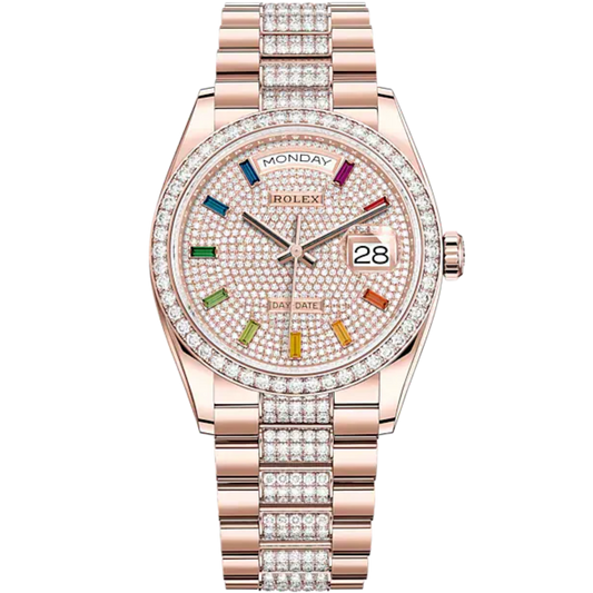 Day-Date 36 36mm Diamond-Set President Bracelet and 18 KT Everose Gold with Diamond-Paved Dial Diamond-Set Bezel