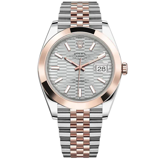 Datejust 41 41mm Jubilee Bracelet Oystersteel and Everose Gold with Silver Fluted-Motif Dial Everose Gold Bezel