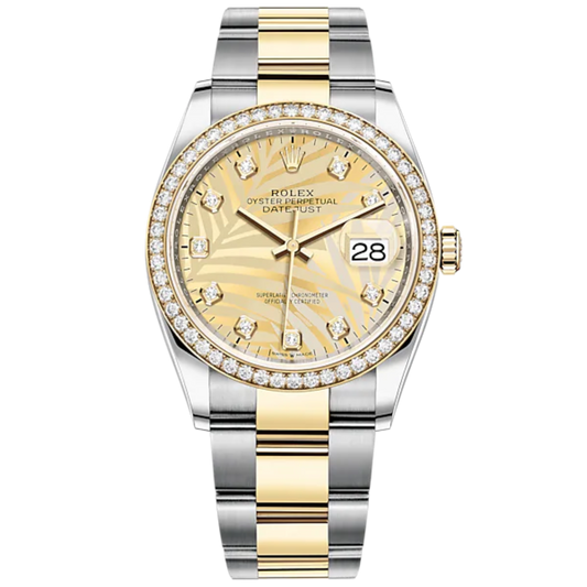 Datejust 36 36mm Oystersteel and Yellow Gold Oyster Bracelet Golden Palm-Motif Diamond-set Dial Diamond-set Bezel