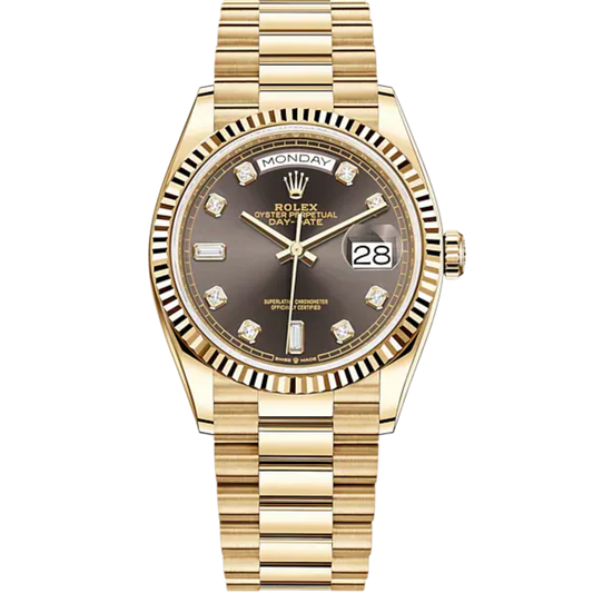 Day-Date 36 36mm President Bracelet and 18 KT Yellow Gold with Dark Grey Dial Diamond-Set Dial Fluted Bezel