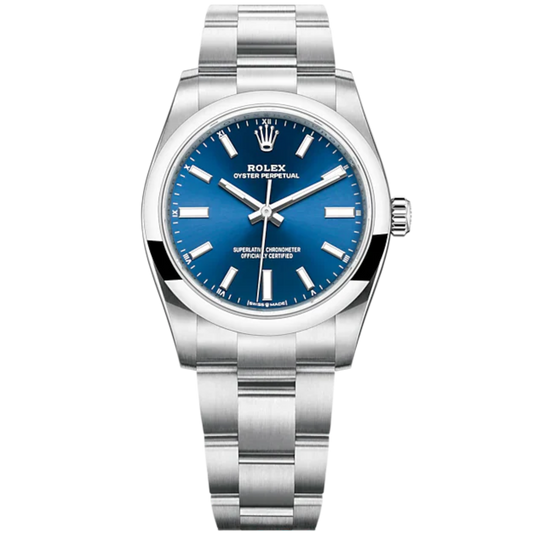 Oyster Perpetual 34 34MM Oyster Bracelet Bright Blue Dial Domed Bezel