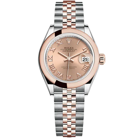 Lady-DateJust 28mm Oystersteel Jubilee Bracelet and Everose Gold with Rosé-Colour Dial Domed Bezel