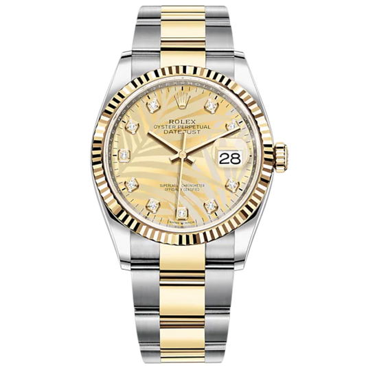 Datejust 36 36mm Oystersteel and Yellow Gold Oyster Bracelet Golden Palm-Motif Diamond-set Dial Fluted Bezel