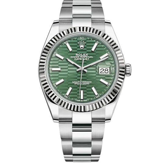 Datejust 41 41mm Oyster Bracelet Oystersteel and White Gold with Mint Green Fluted-Motif Dial Fluted Bezel