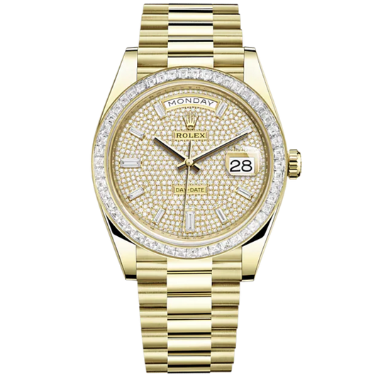 Day-Date 40 40mm President Bracelet and 18 KT Yellow Gold with Diamond-Paved Dial and Diamond-Set Bezel