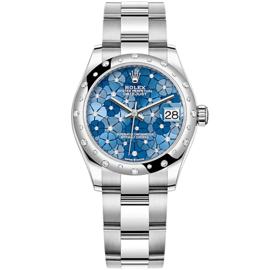 Datejust 31 31mm Oyster Bracelet Oystersteel and White Gold with Blue Diamond-Set Dial Diamond-Set Bezel