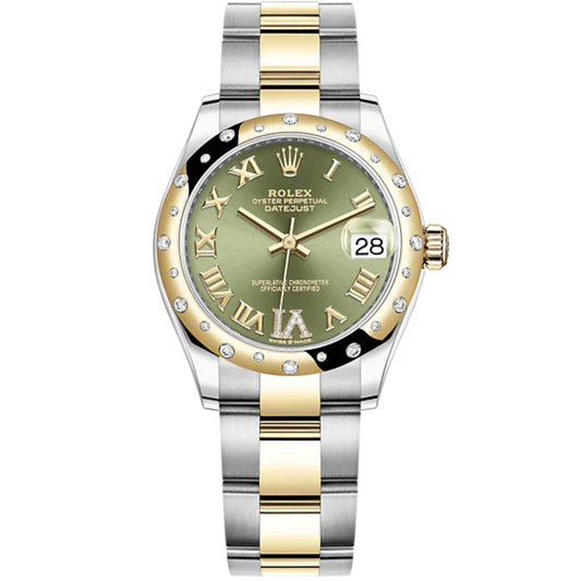 Datejust 31 31mm Oyster Bracelet Oystersteel and Yellow Gold with Olive-Green Floral-Motif Diamond-Set Dial Diamond Set Bezel
