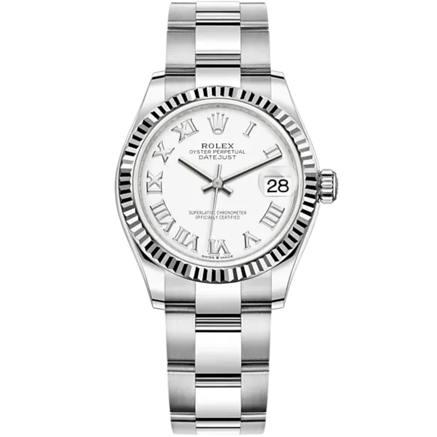 Datejust 31 31mm Oyster Bracelet Oystersteel and White Gold with White Dial Fluted Bezel