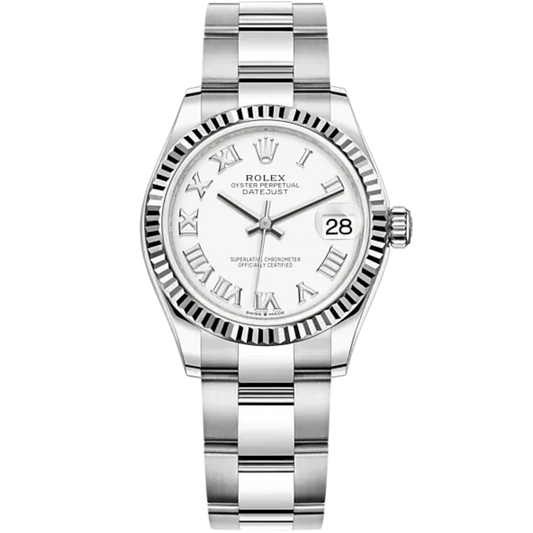 Datejust 31 31mm Oyster Bracelet Oystersteel and White Gold with White Dial Fluted Bezel