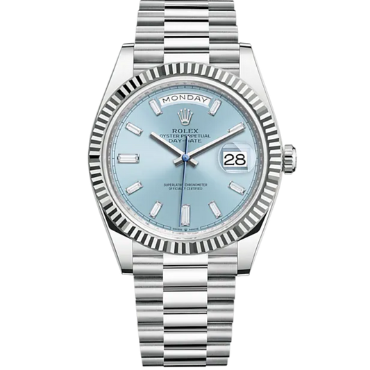 Day-Date 40 40mm President Bracelet and Platinum with Ice-Blue Diamond-Set Dial Fluted Bezel