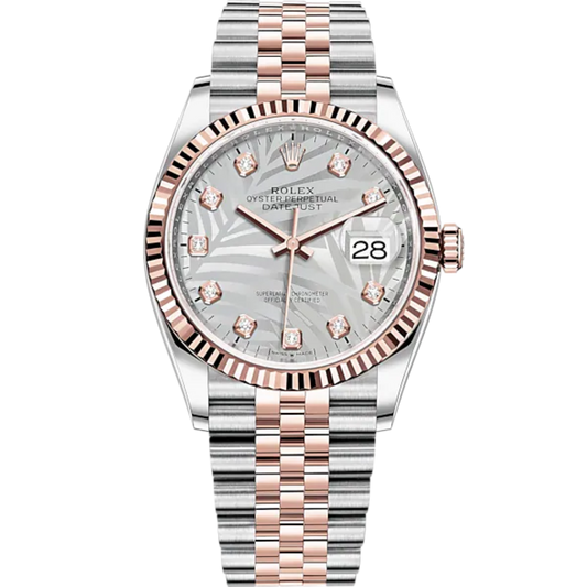Datejust 36 36mm Oystersteel Everose Gold Jubilee Bracelet Silver Palm-Motif Diamond-set Dial Fluted Bezel