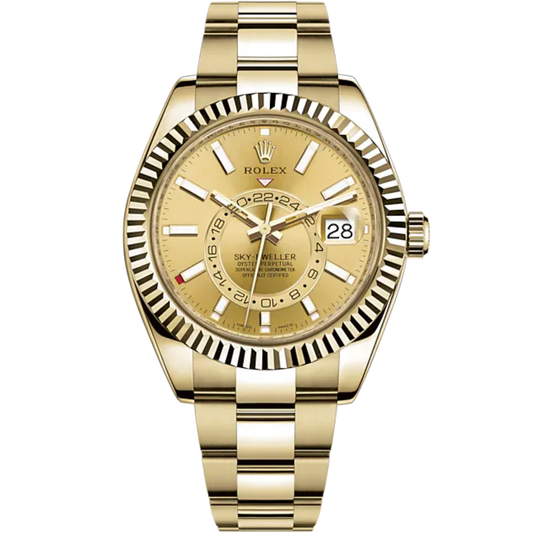 Sky-Dweller 42mm Oyster Bracelet and 18 CT Yellow Gold with Champagne-Colour Dial Fluted Bezel