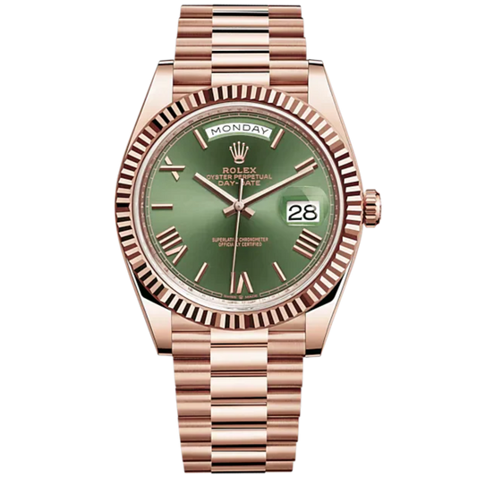 Rolex Day-Date Ref. 228235 40mm Everose Gold with Olive Green Dial Fluted Bezel