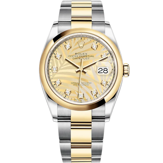 Datejust 36 36mm Oystersteel and Yellow Gold Oyster Bracelet Golden Palm-Motif Diamond-set Dial Domed Bezel
