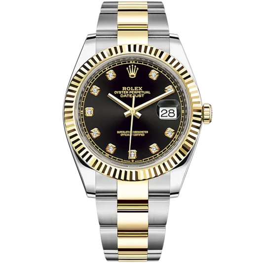 Datejust 41 41mm Oyster Bracelet Oystersteel and Yellow Gold with Bright Black Diamond-Set Dial Fluted Bezel