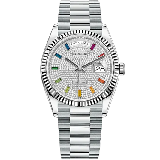 Day-Date 36 36mm President Bracelet and Platinum with Diamond-Paved Dial Fluted Bezel