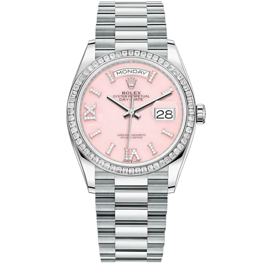 Day-Date 36 36mm President Bracelet and Platinum with Pink Opal Dial Diamond-Set Dial Diamond-Set Bezel