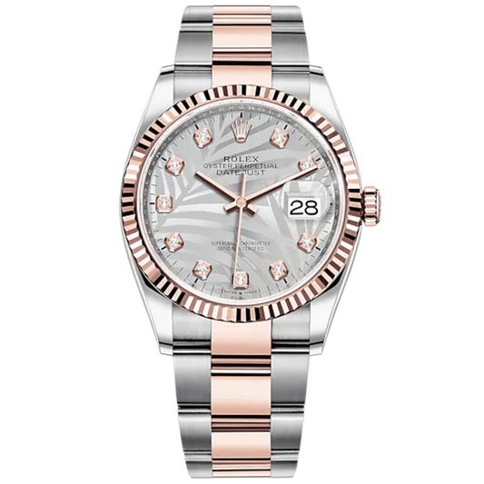 Datejust 36 36mm Oystersteel Everose Gold Oyster Bracelet Silver Palm-Motif Diamond-set Dial Fluted Bezel