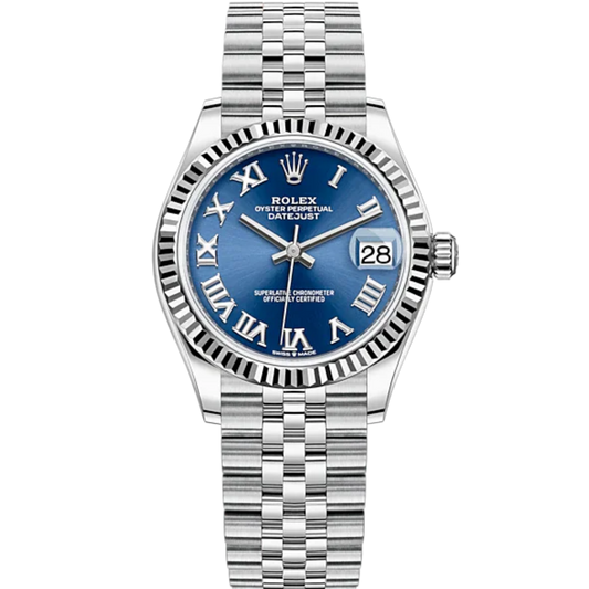 Datejust 31 31mm Jubilee Bracelet Oystersteel and White Gold with Bright Blue Dial Fluted Bezel