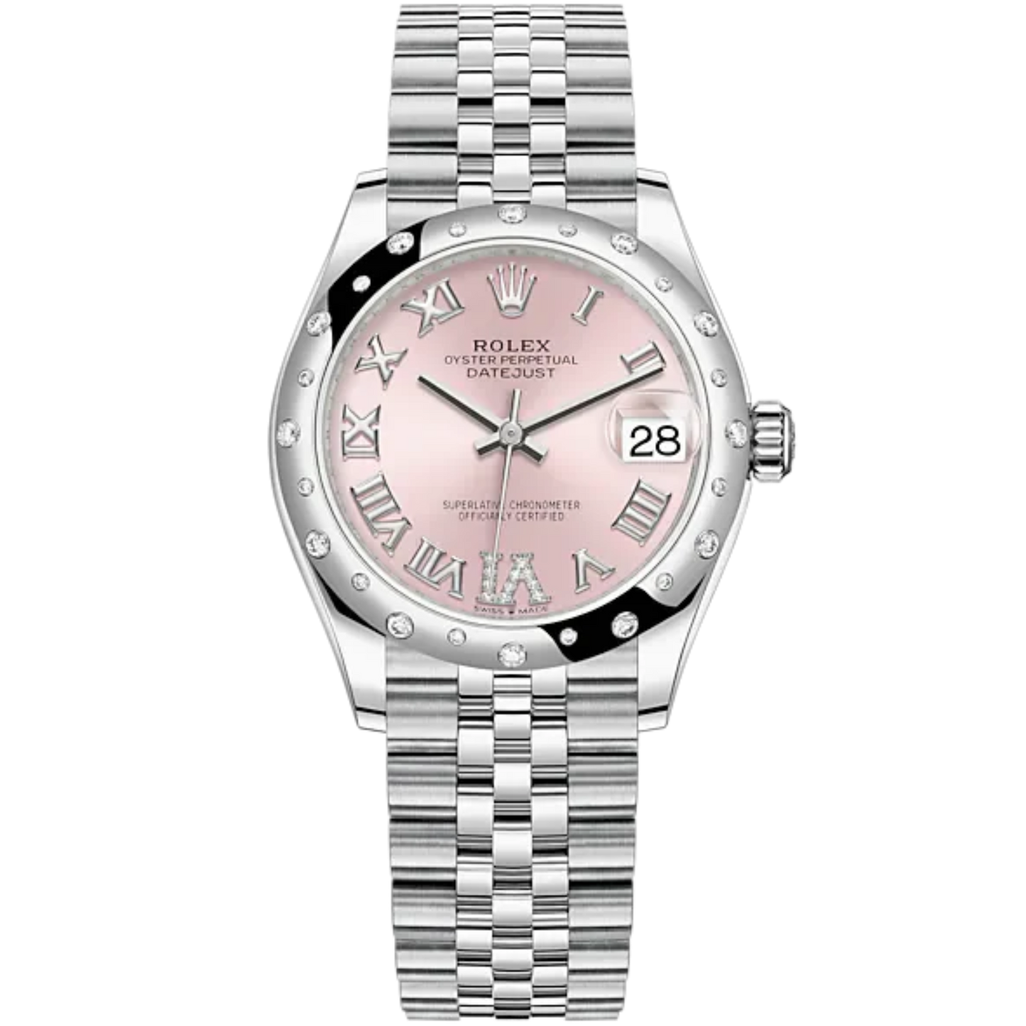 Datejust 31 31mm Jubilee Bracelet Oystersteel and White Gold with Pink Roman Dial Diamond-Set Bezel