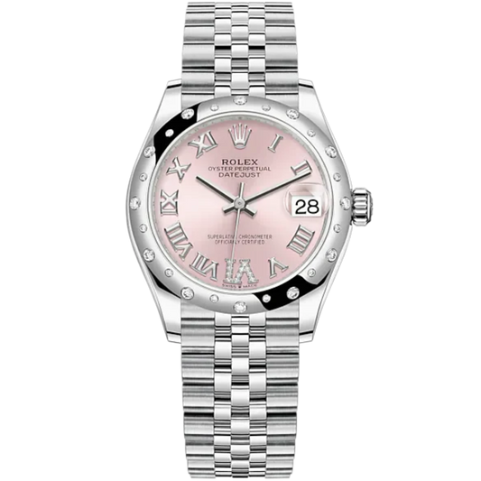 Datejust 31 31mm Jubilee Bracelet Oystersteel and White Gold with Pink Roman Dial Diamond-Set Bezel