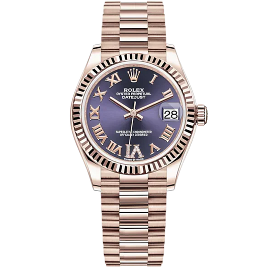 Datejust 31 31mm President Bracelet Oystersteel and Everose Gold with Aubergine Dial Fluted Bezel