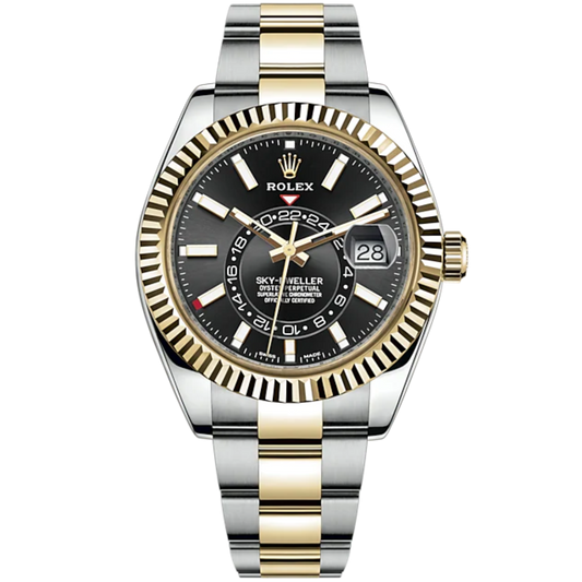 Sky-Dweller 42mm Oyster Bracelet Oystersteel and Yellow Gold with Bright Black Dial Fluted Bezel