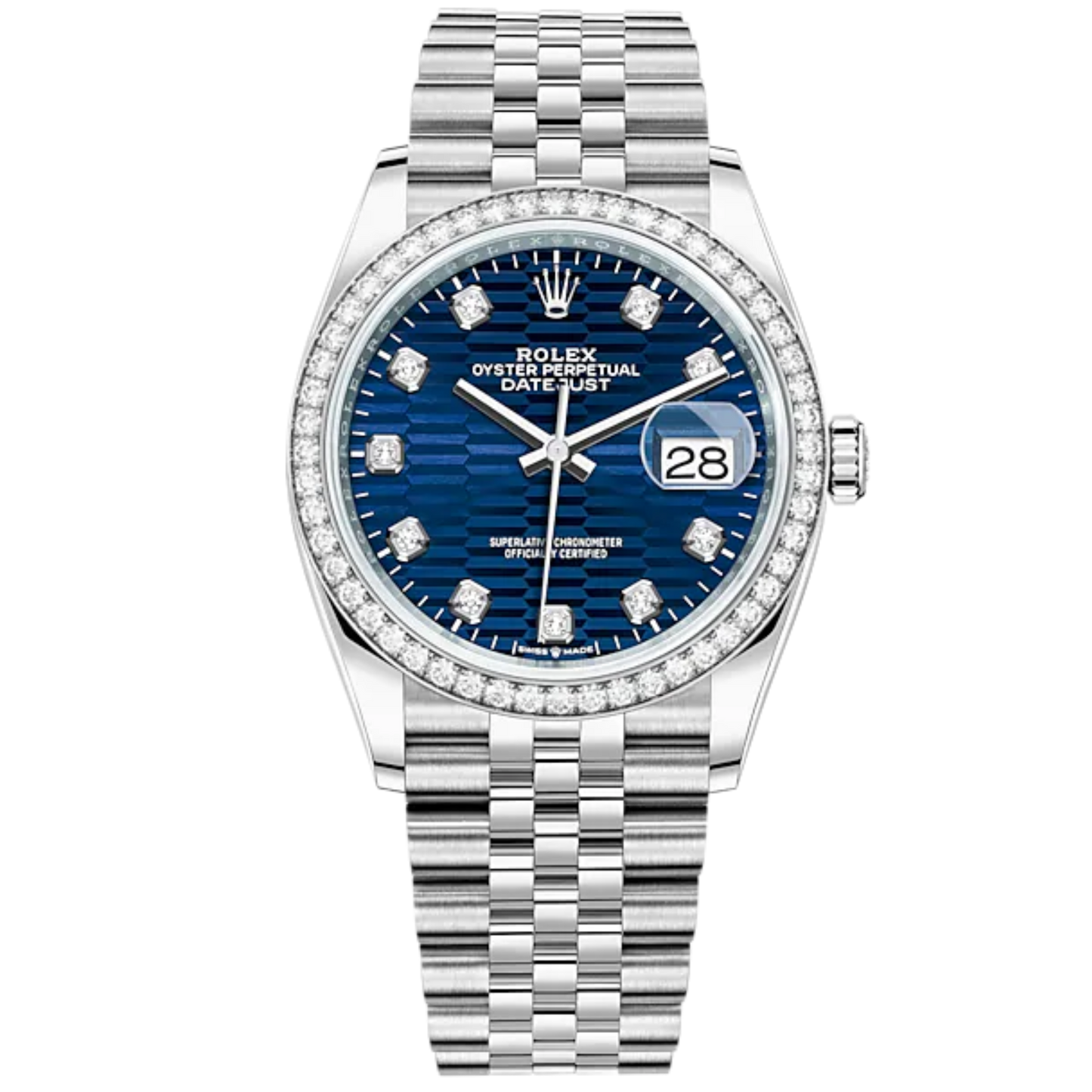 Datejust 36 36mm Oystersteel and White Gold Jubilee Bracelet Bright Blue Fluted-Motif Diamond-set Dial Diamond-set Bezel