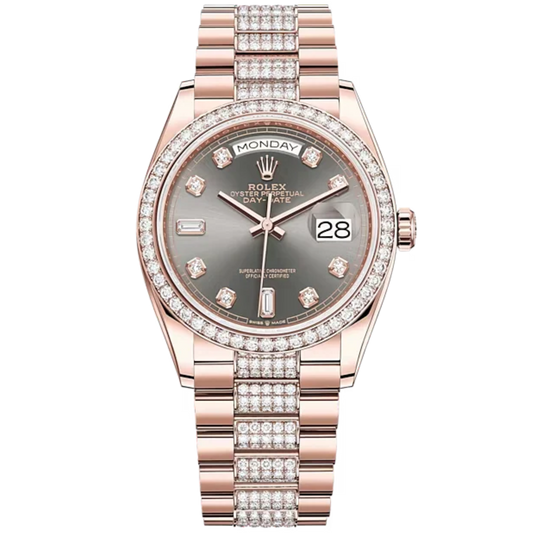Day-Date 36 36mm Diamond-Set President Bracelet and 18 KT Everose Gold with Slate Dial Diamond-Set Dial Diamond-Set Bezel