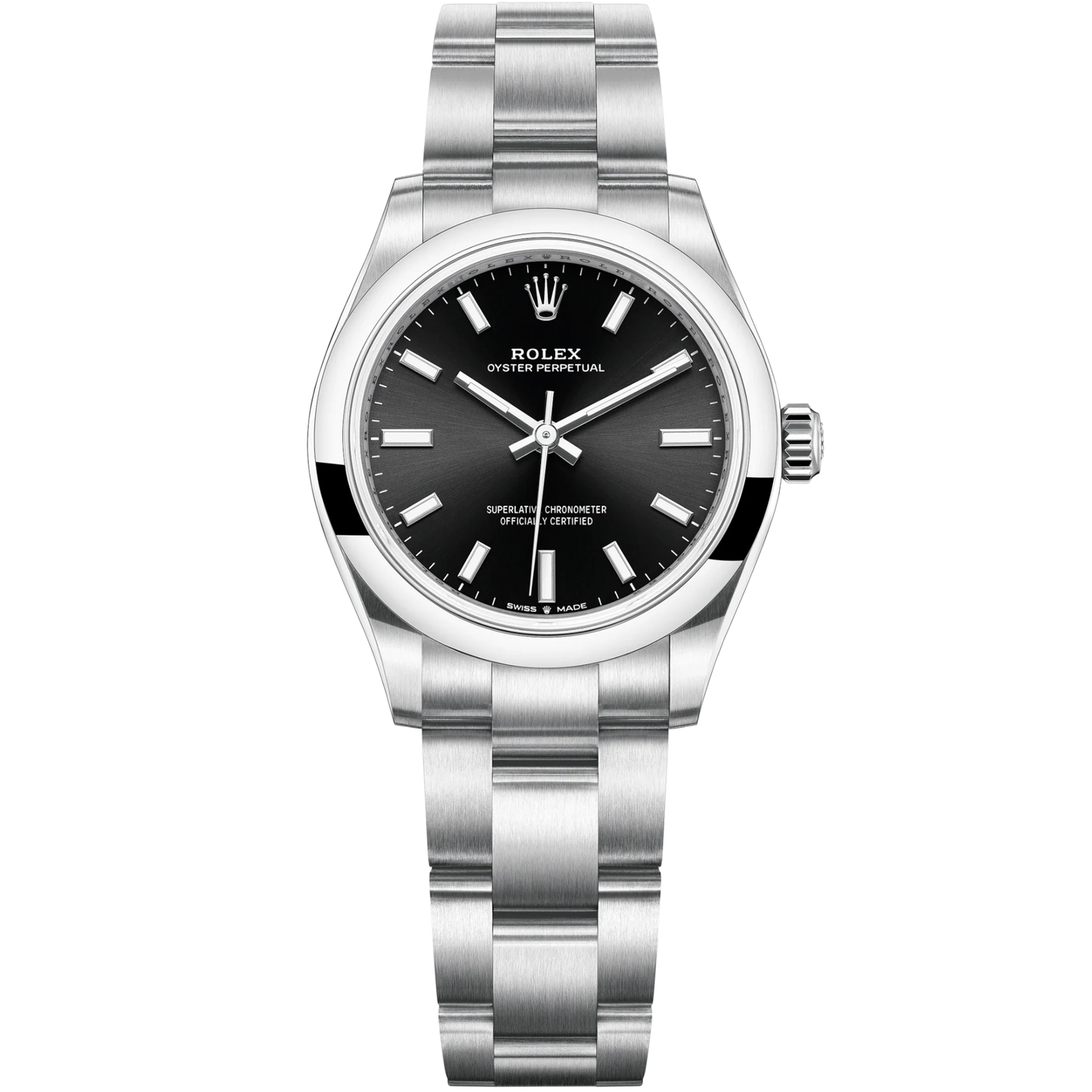 Oyster Perpetual 31 31MM Oyster Bracelet Bright Black Dial Domed Bezel