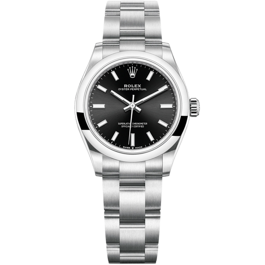 Oyster Perpetual 31 31MM Oyster Bracelet Bright Black Dial Domed Bezel