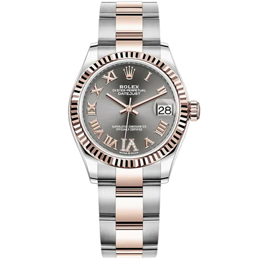 Datejust 31 31mm Oyster Bracelet Oystersteel and Everose Gold with Slate Diamond-Set Dial Fluted Bezel
