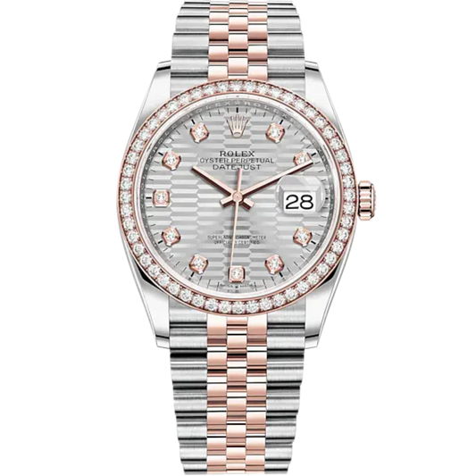 Datejust 36 36mm Oystersteel and Everose Gold Jubilee Bracelet Silver Fluted-Motif Diamond-set Dial Diamond-set Bezel