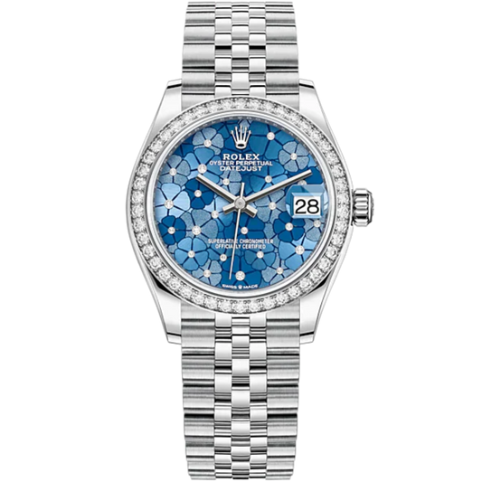 Datejust 31 31mm Jubilee Bracelet Oystersteel and White Gold with Blue Floral-Motif Diamond-Set Dial Diamond-Set Bezel