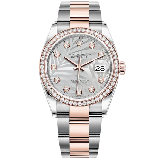 Datejust 36 36mm Oystersteel Everose Gold Oyster Bracelet Silver Palm-Motif Diamond-set Dial Diamond-set Bezel