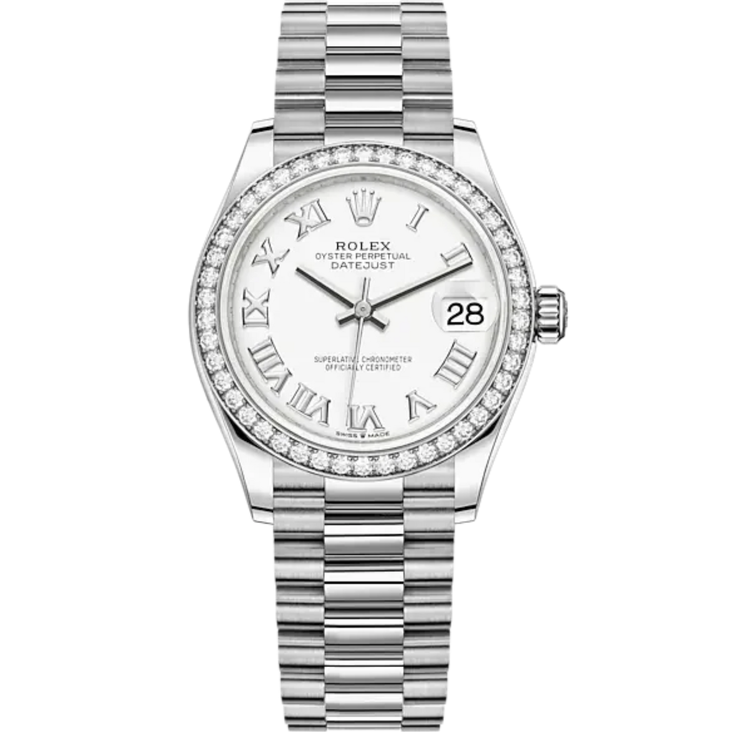 Datejust 31 31mm President Bracelet Oystersteel and White Gold with White Dial and Diamond-Set Bezel