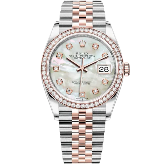 Datejust 36 36mm Oystersteel and Everose Gold Jubilee Bracelet White Mother-of-Pearl Diamond-set Dial Diamond-set Bezel