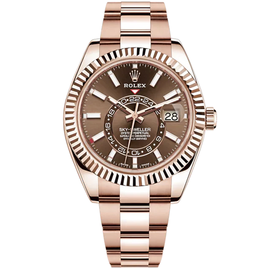 Sky-Dweller 42mm Oyster Bracelet and 18 CT Everose Gold with Chocolate Dial Fluted Bezel
