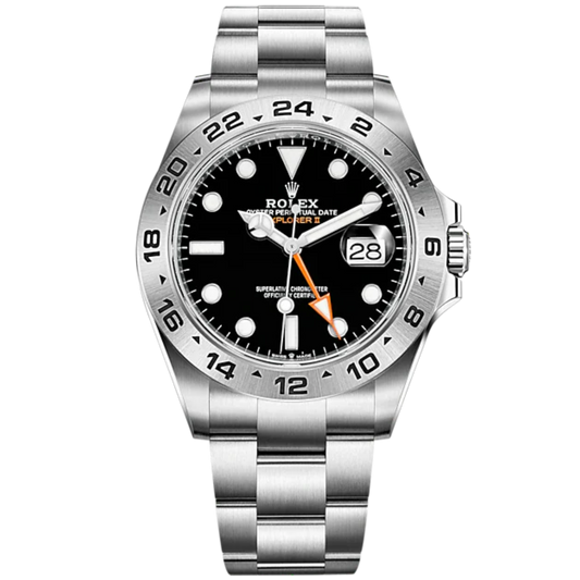 Explorer II 42mm Oyster Bracelet Oystersteel and Chromalight Display with Black Dial Arrow-Shaped 24-Hour Bezel