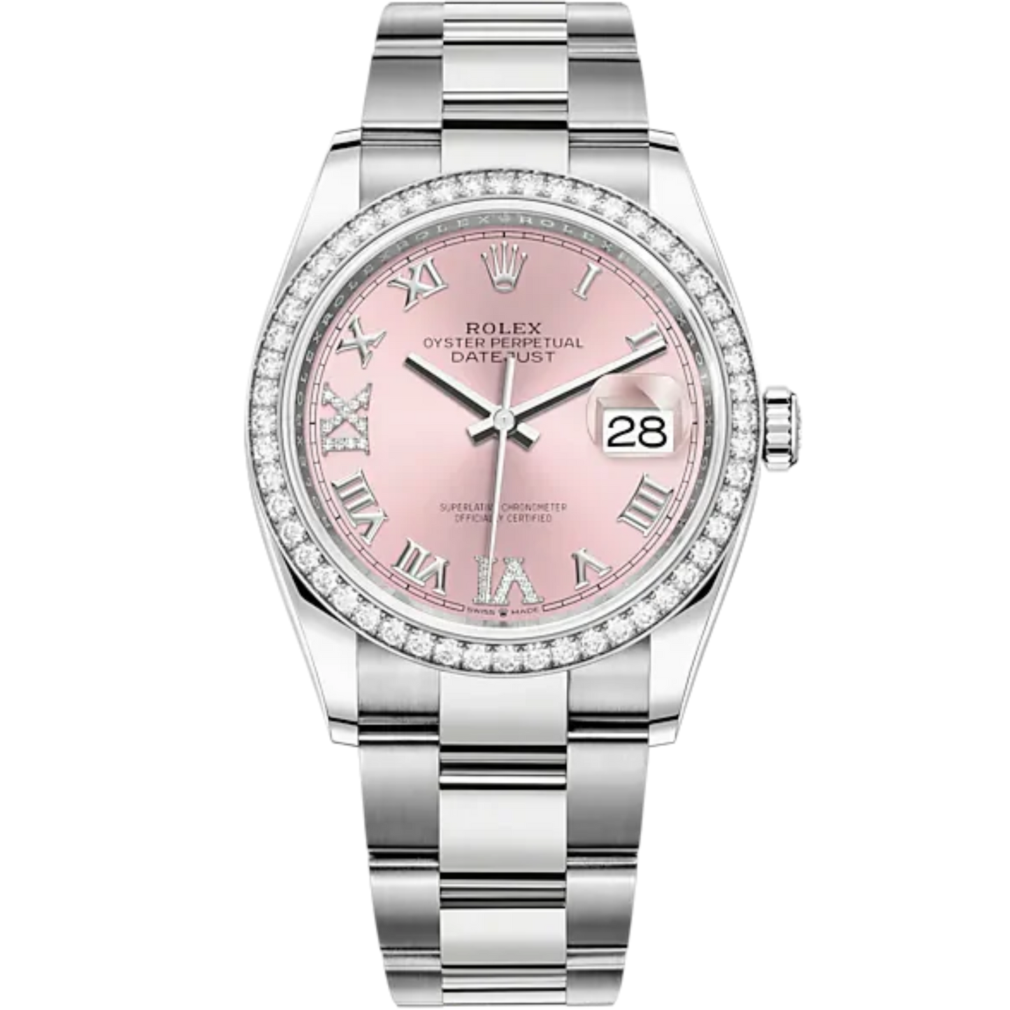 Datejust 36 36mm Oystersteel and White Gold Oyster Bracelet Pink Diamond-set Dial Diamond-set Bezel
